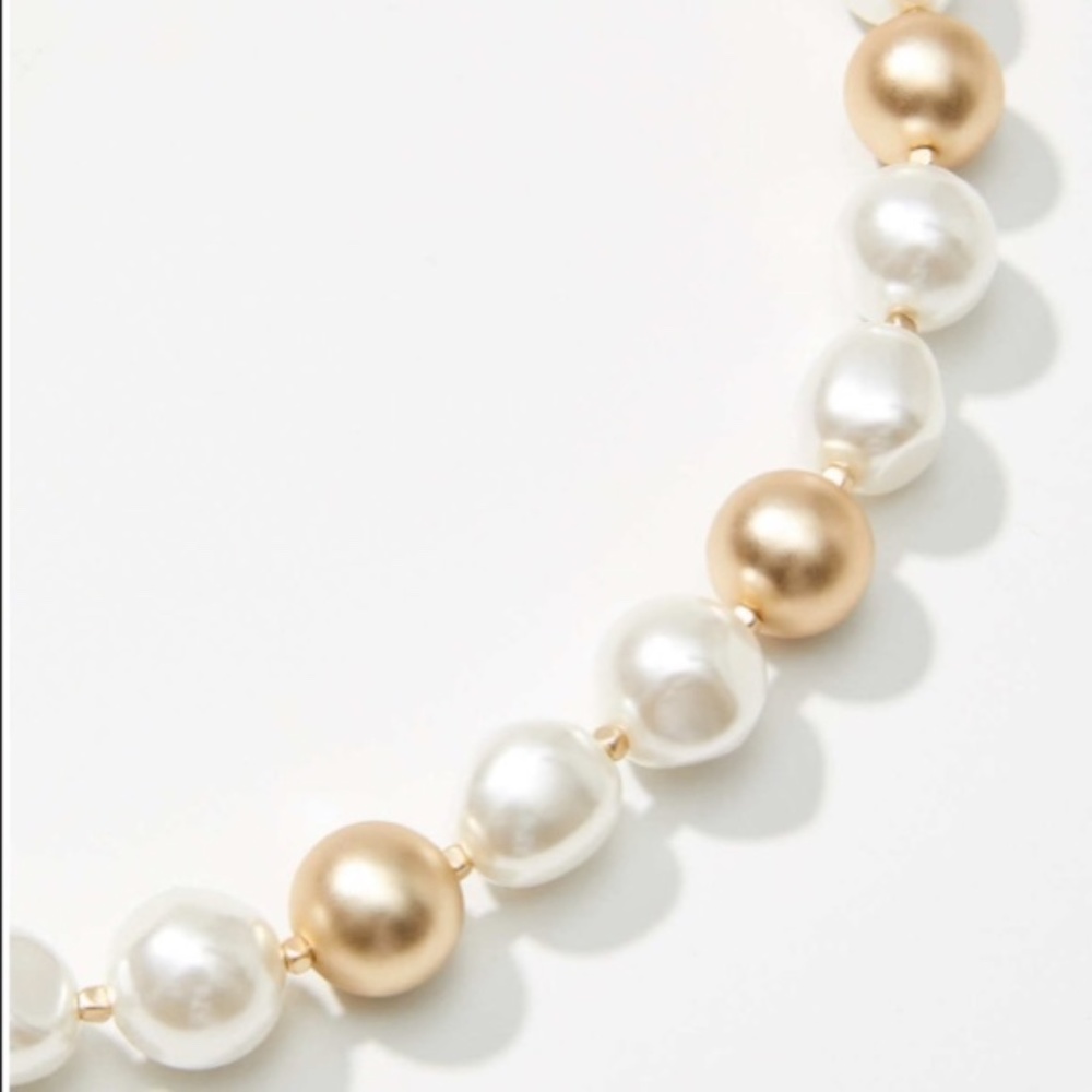 LOFT Brushed Metallic Faux Pearl Bead Necklace - Picture 2 of 2
